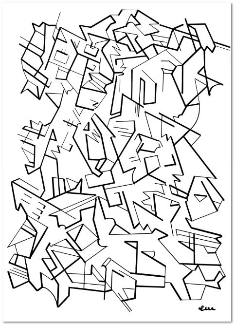 TANGO ENDIABLE // Size: 29,7 x 42 cm // Technique: Calligraphy Pencil on white cardboard // Serie: angles, lines & forms // Edition: unique artwork