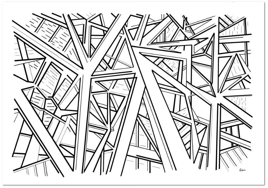 LA GRANDE EIFFELLE // Size: 70 x 100 cm // Technique: Calligraphy Pencil on white cardboard // Serie: angles, lines & forms // Edition: unique artwork