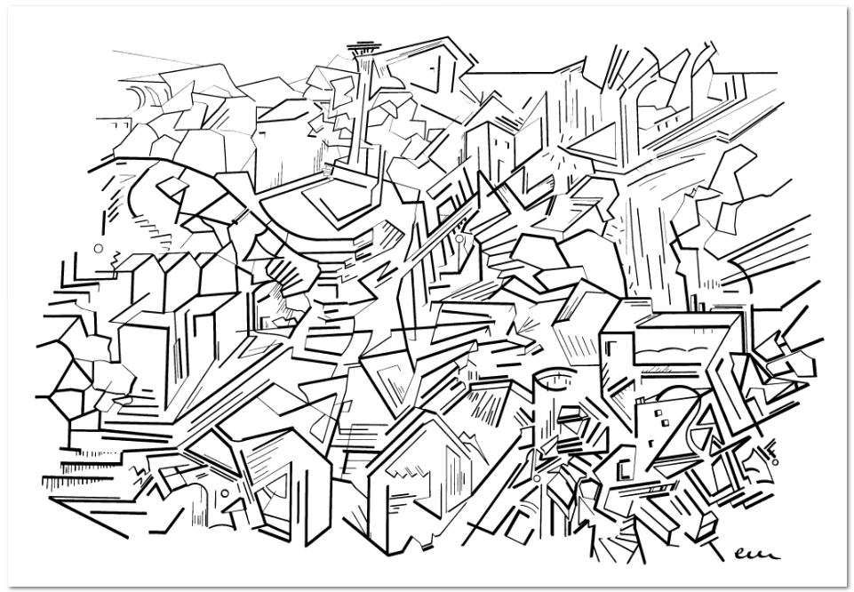 L'ASCENSION // Size: 100 x 140 cm // Technique: Calligraphy Pencil on white cardboard // Serie: angles, lines & forms // Edition: unique artwork // Sold - By a private owner (Berlin)