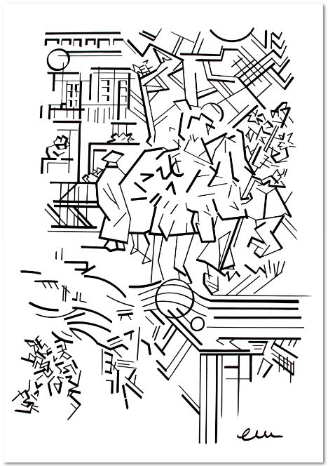 LE BAISER // Size: 29,5 x 42 cm // Technique: Calligraphy Pencil on white Cardboard // Serie: angles, lines & forms // Edition: unique artwork